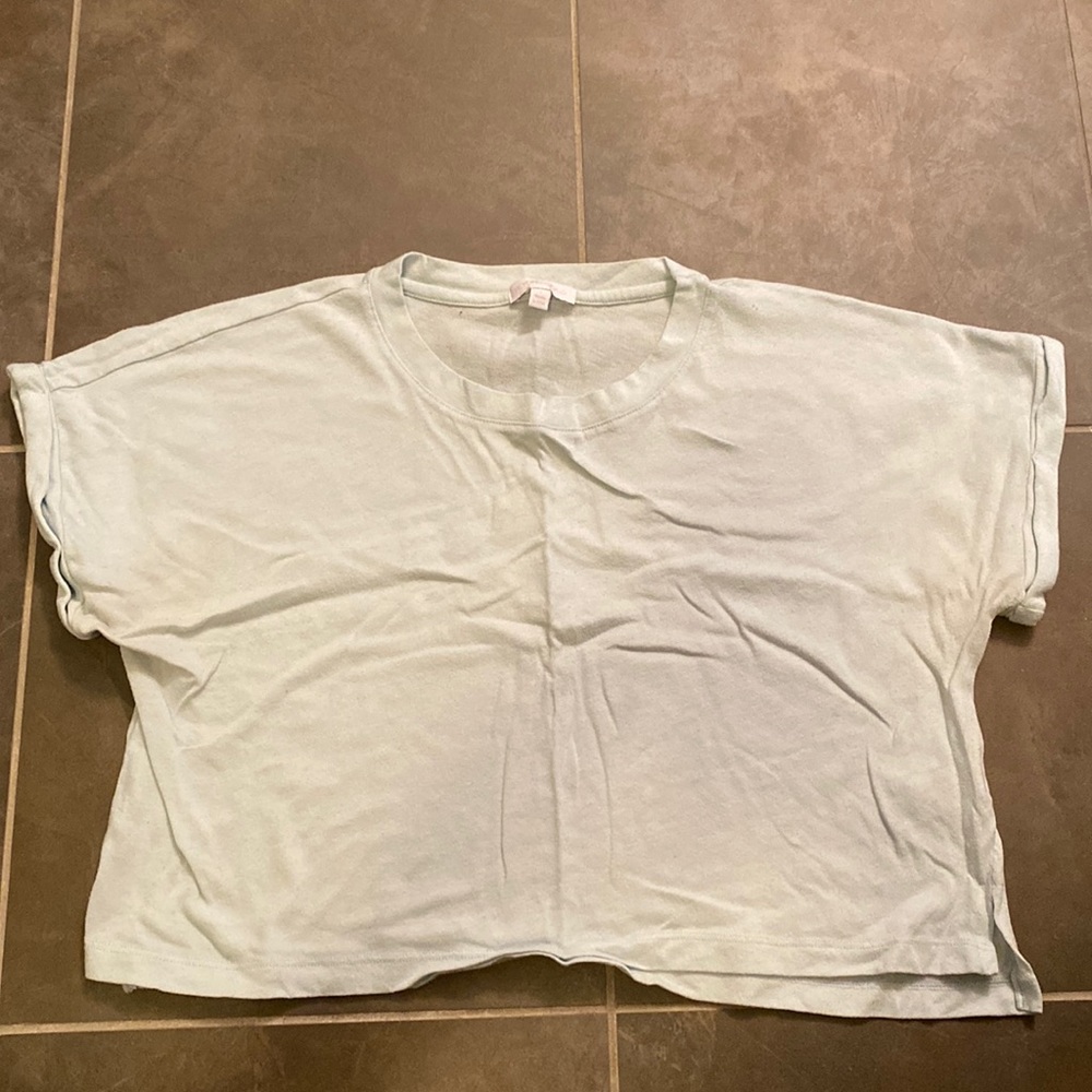 Light teal blue cropped short sleeve shirt